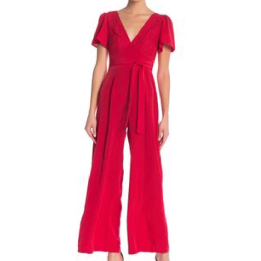 Red flare jumpsuit
